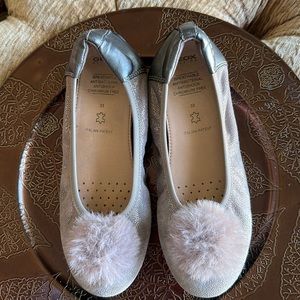 Geox Respira Flat Ballet Suede with Pom Pom Girls Shoes.